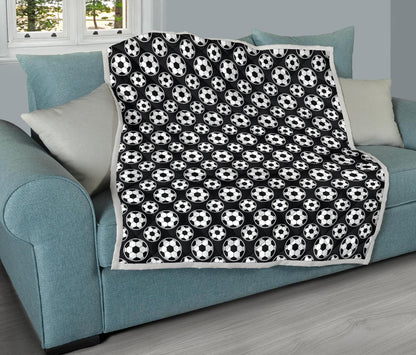 Soccer Ball Black Print Pattern Premium Quilt-JTAMIGO.COM