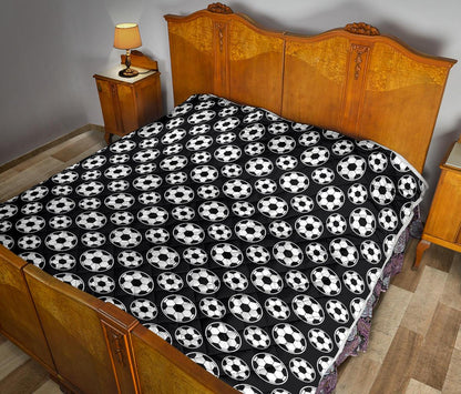 Soccer Ball Black Print Pattern Premium Quilt-JTAMIGO.COM