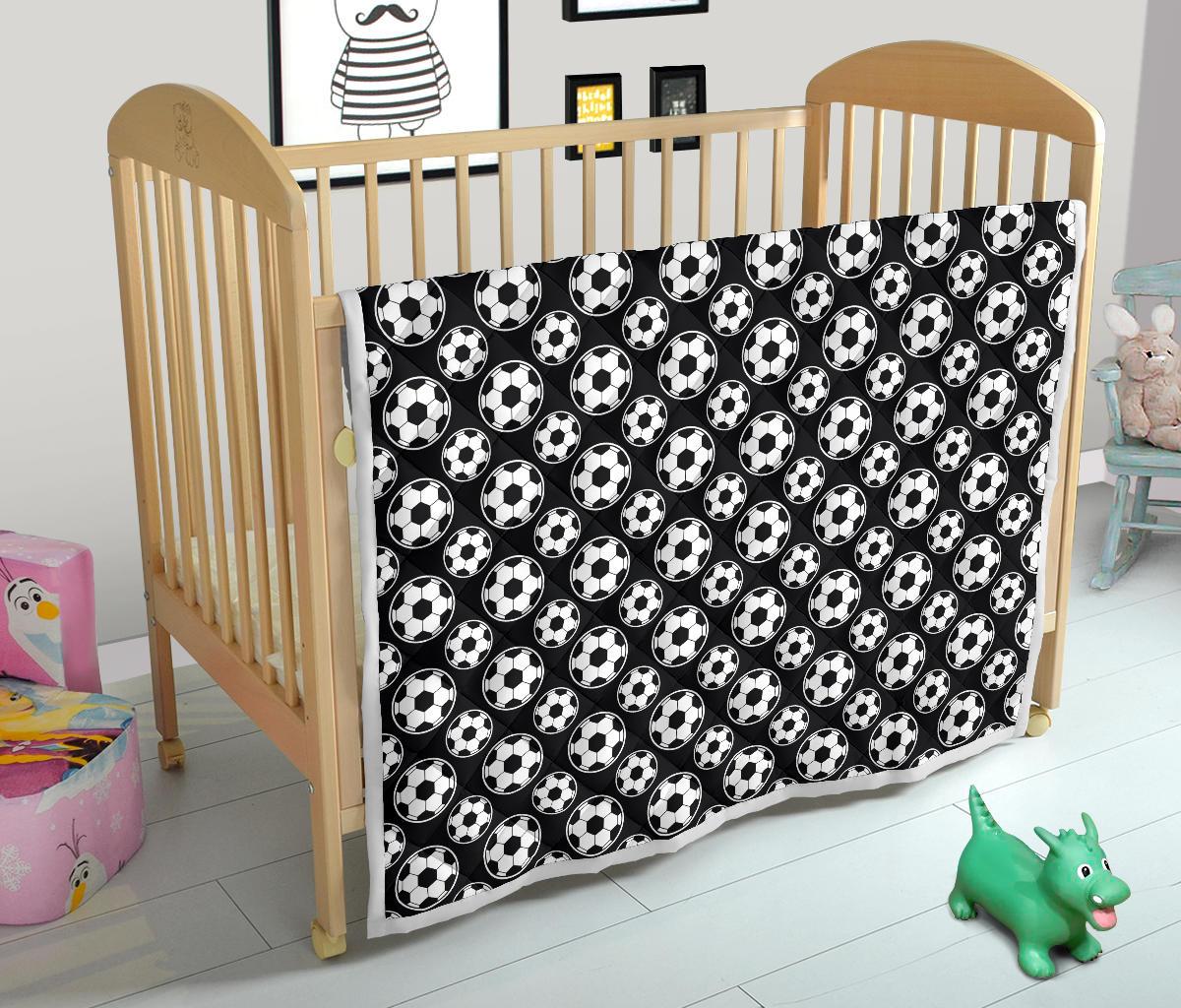 Soccer Ball Black Print Pattern Premium Quilt-JTAMIGO.COM