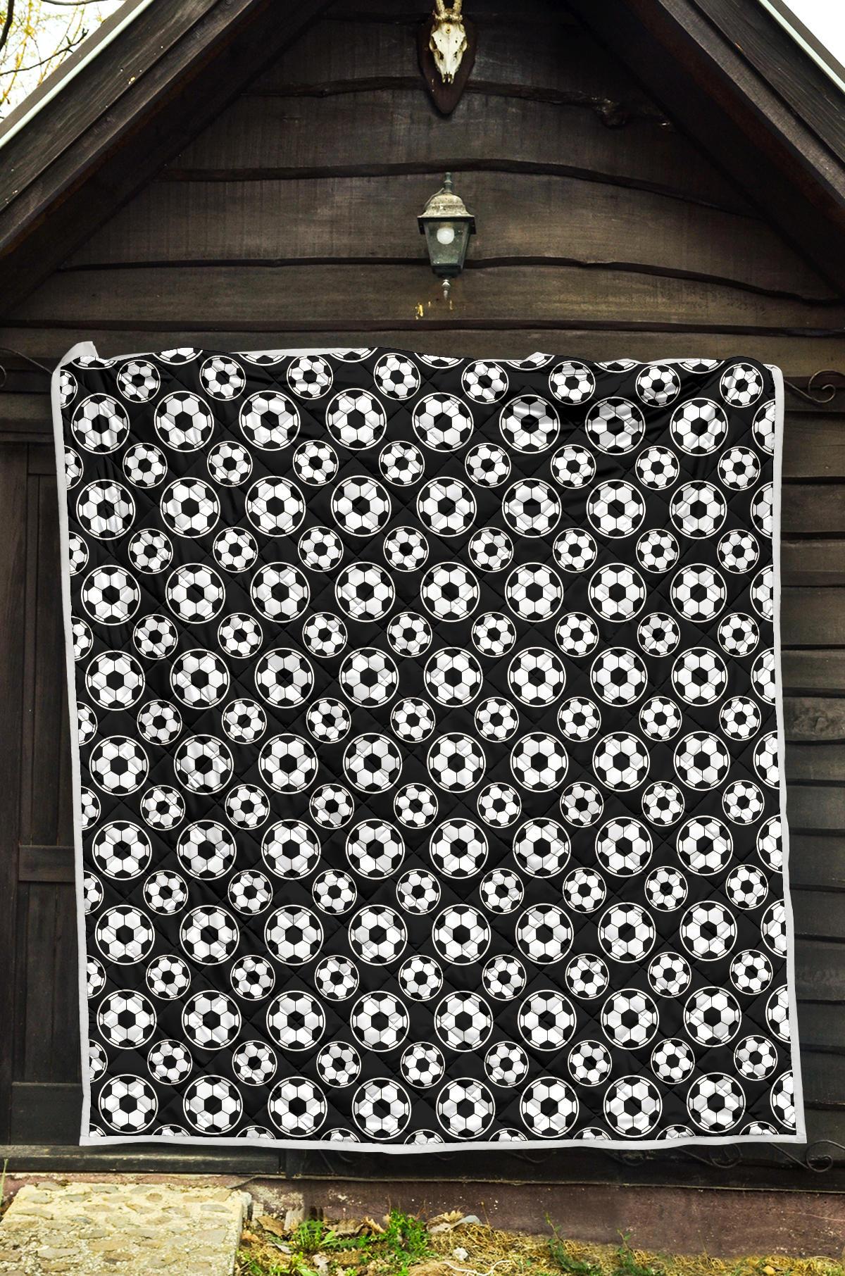 Soccer Ball Black Print Pattern Premium Quilt-JTAMIGO.COM