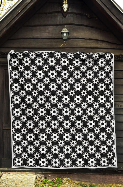 Soccer Ball Black Print Pattern Premium Quilt-JTAMIGO.COM