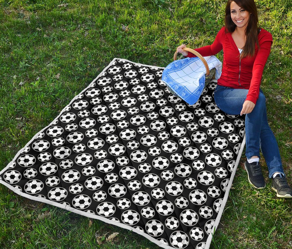 Soccer Ball Black Print Pattern Premium Quilt-JTAMIGO.COM