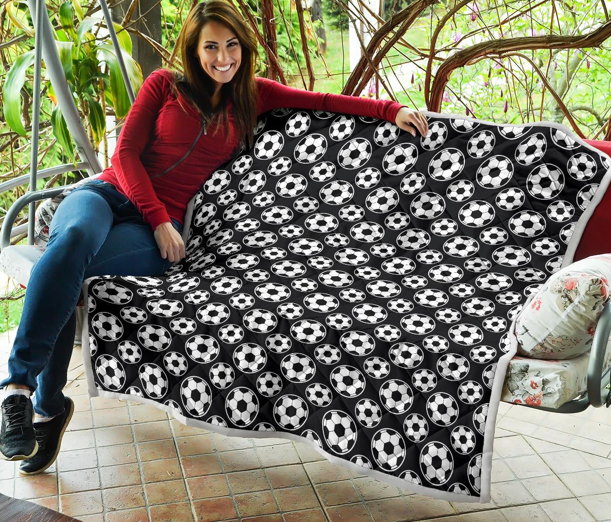 Soccer Ball Black Print Pattern Premium Quilt-JTAMIGO.COM