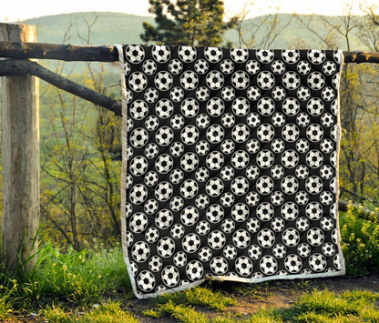 Soccer Ball Black Print Pattern Premium Quilt-JTAMIGO.COM