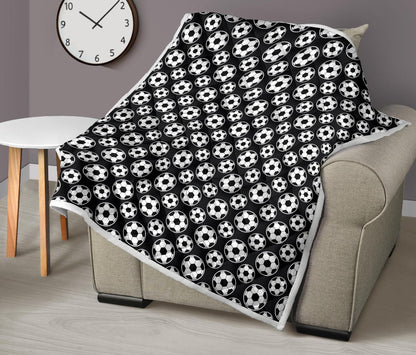 Soccer Ball Black Print Pattern Premium Quilt-JTAMIGO.COM