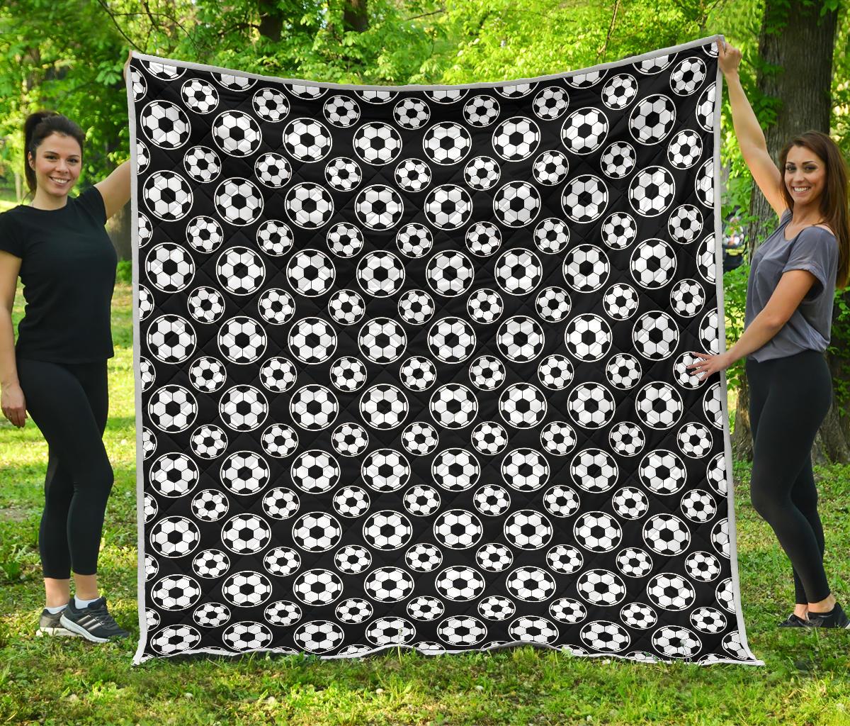 Soccer Ball Black Print Pattern Premium Quilt-JTAMIGO.COM