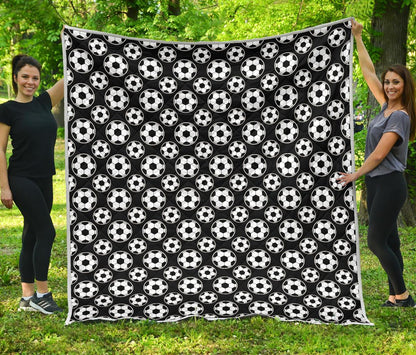 Soccer Ball Black Print Pattern Premium Quilt-JTAMIGO.COM