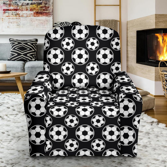Soccer Ball Black Print Pattern Single Sofa Slipcover -JTAMIGO.COM