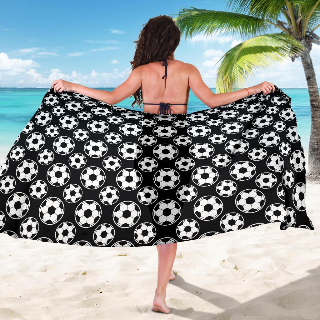 Soccer Ball Black Print Pattern Sarong Pareo Wrap