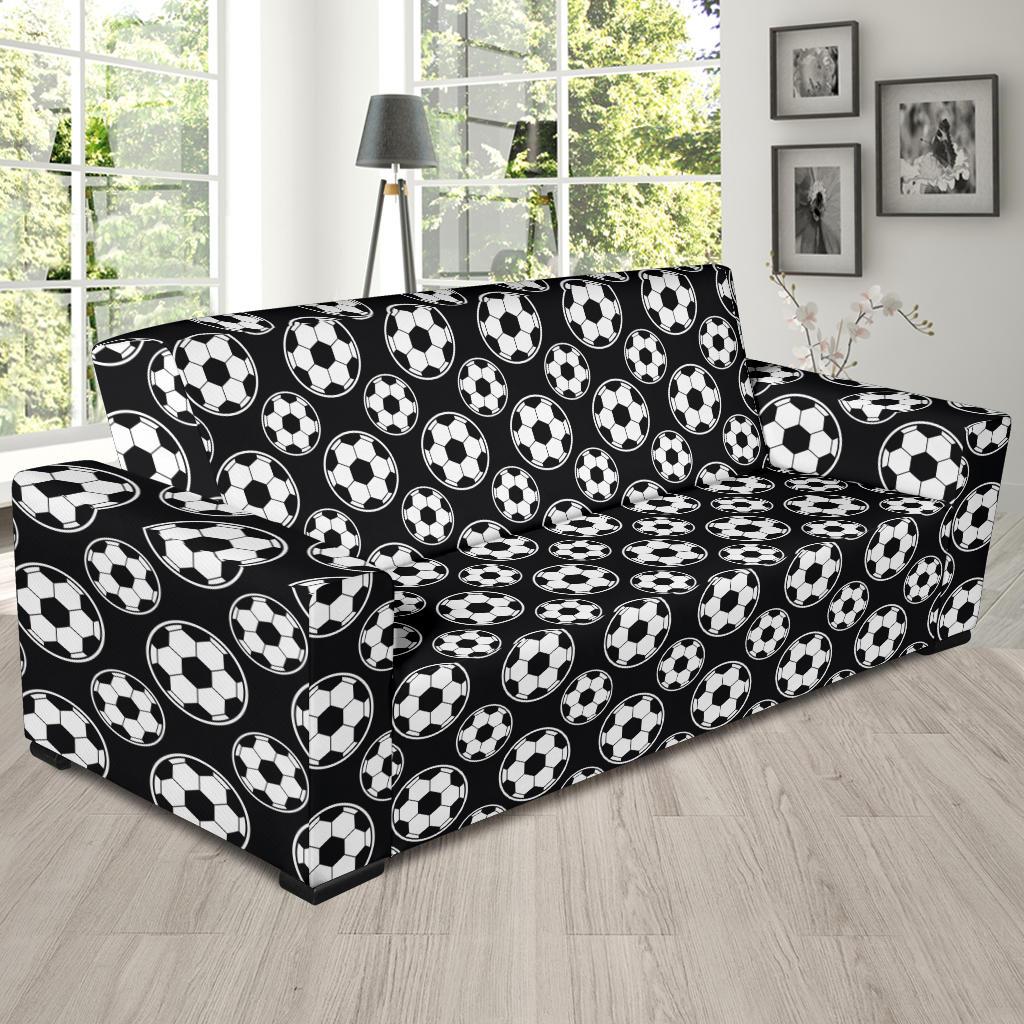 Soccer Ball Black Print Pattern Sofa Slipcover-JTAMIGO.COM