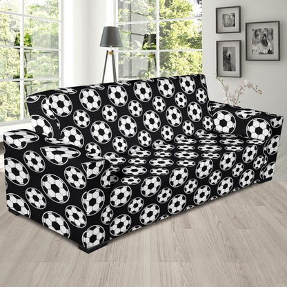 Soccer Ball Black Print Pattern Sofa Slipcover-JTAMIGO.COM