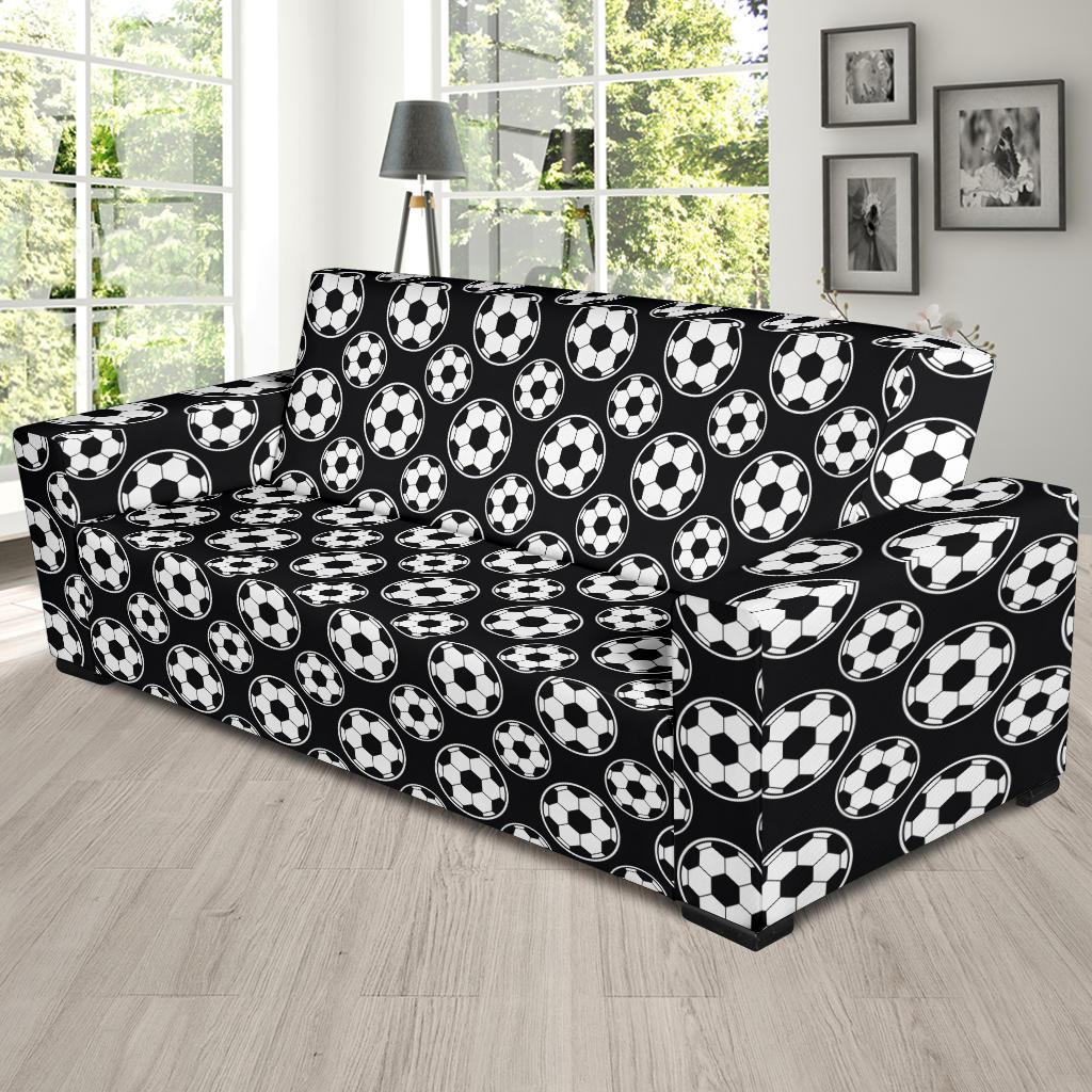 Soccer Ball Black Print Pattern Sofa Slipcover-JTAMIGO.COM