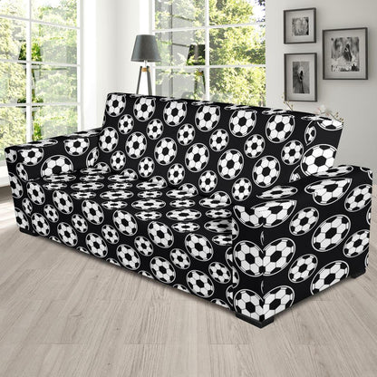Soccer Ball Black Print Pattern Sofa Slipcover-JTAMIGO.COM