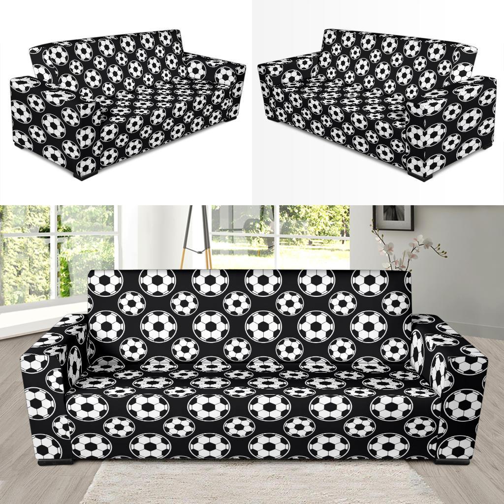 Soccer Ball Black Print Pattern Sofa Slipcover-JTAMIGO.COM