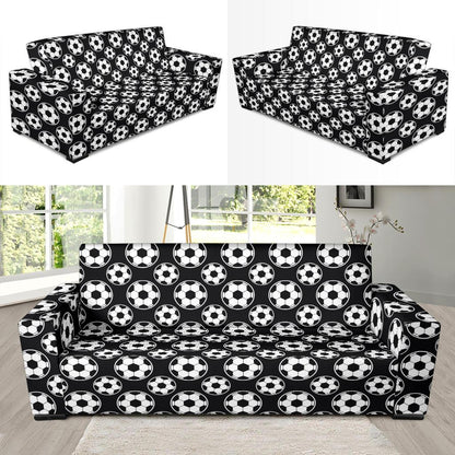 Soccer Ball Black Print Pattern Sofa Slipcover-JTAMIGO.COM