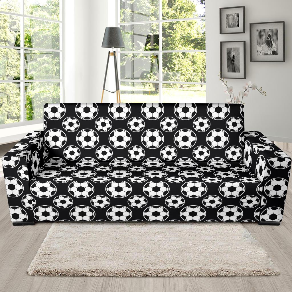 Soccer Ball Black Print Pattern Sofa Slipcover-JTAMIGO.COM