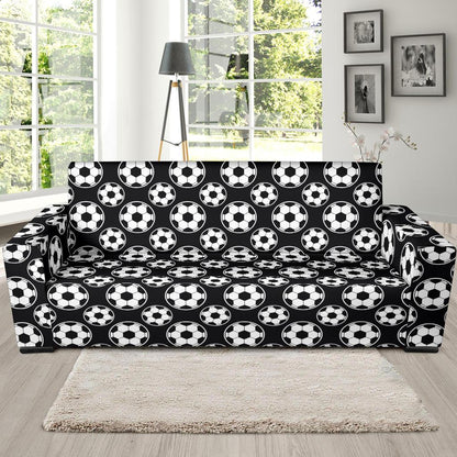Soccer Ball Black Print Pattern Sofa Slipcover-JTAMIGO.COM