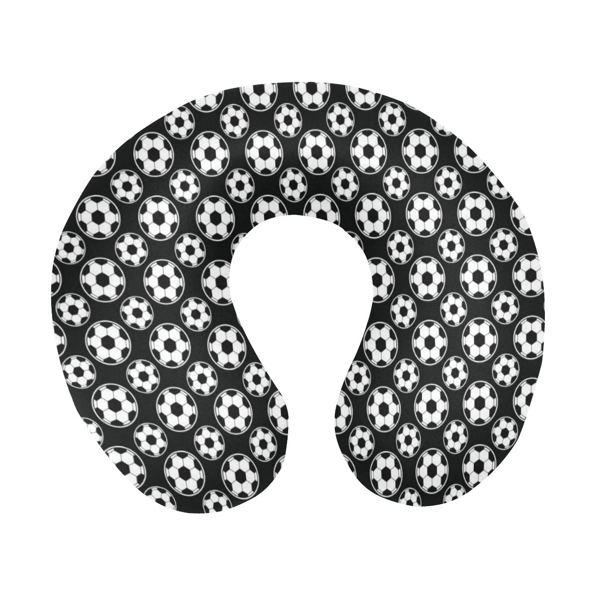 Soccer Ball Black Print Pattern U-Shaped Travel Neck Pillow-JTAMIGO.COM