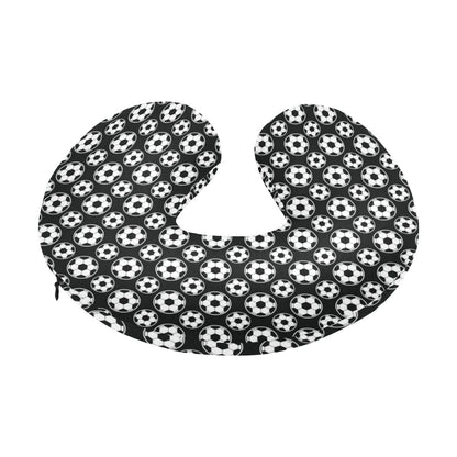 Soccer Ball Black Print Pattern U-Shaped Travel Neck Pillow-JTAMIGO.COM