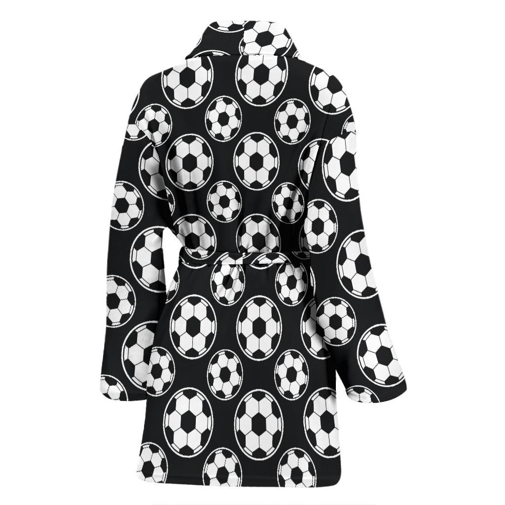 Soccer Ball Black Print Pattern Women Bath Robe-JTAMIGO.COM