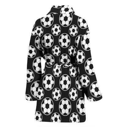 Soccer Ball Black Print Pattern Women Bath Robe-JTAMIGO.COM