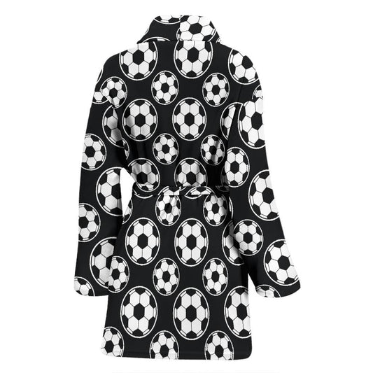 Soccer Ball Black Print Pattern Women Bath Robe-JTAMIGO.COM