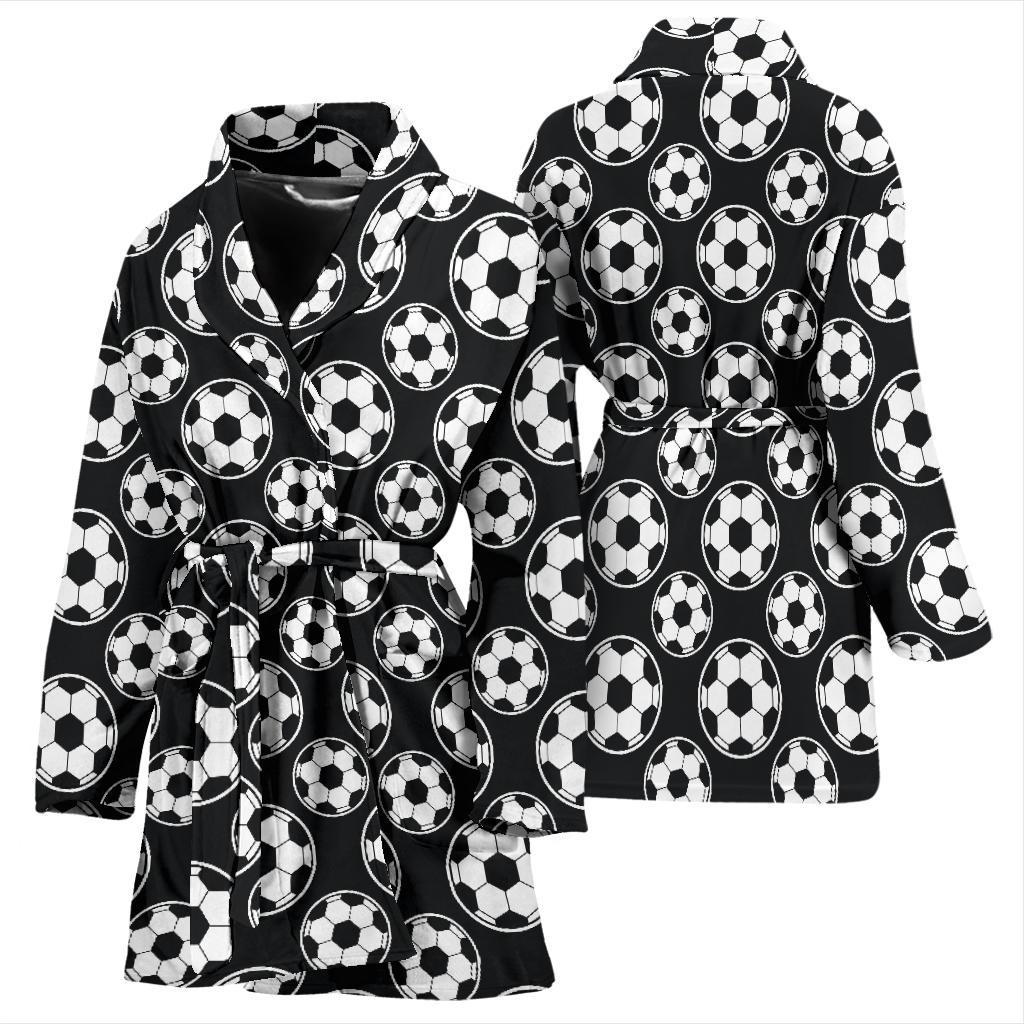 Soccer Ball Black Print Pattern Women Bath Robe-JTAMIGO.COM