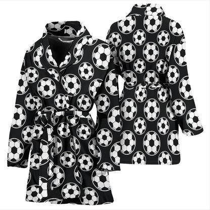 Soccer Ball Black Print Pattern Women Bath Robe-JTAMIGO.COM