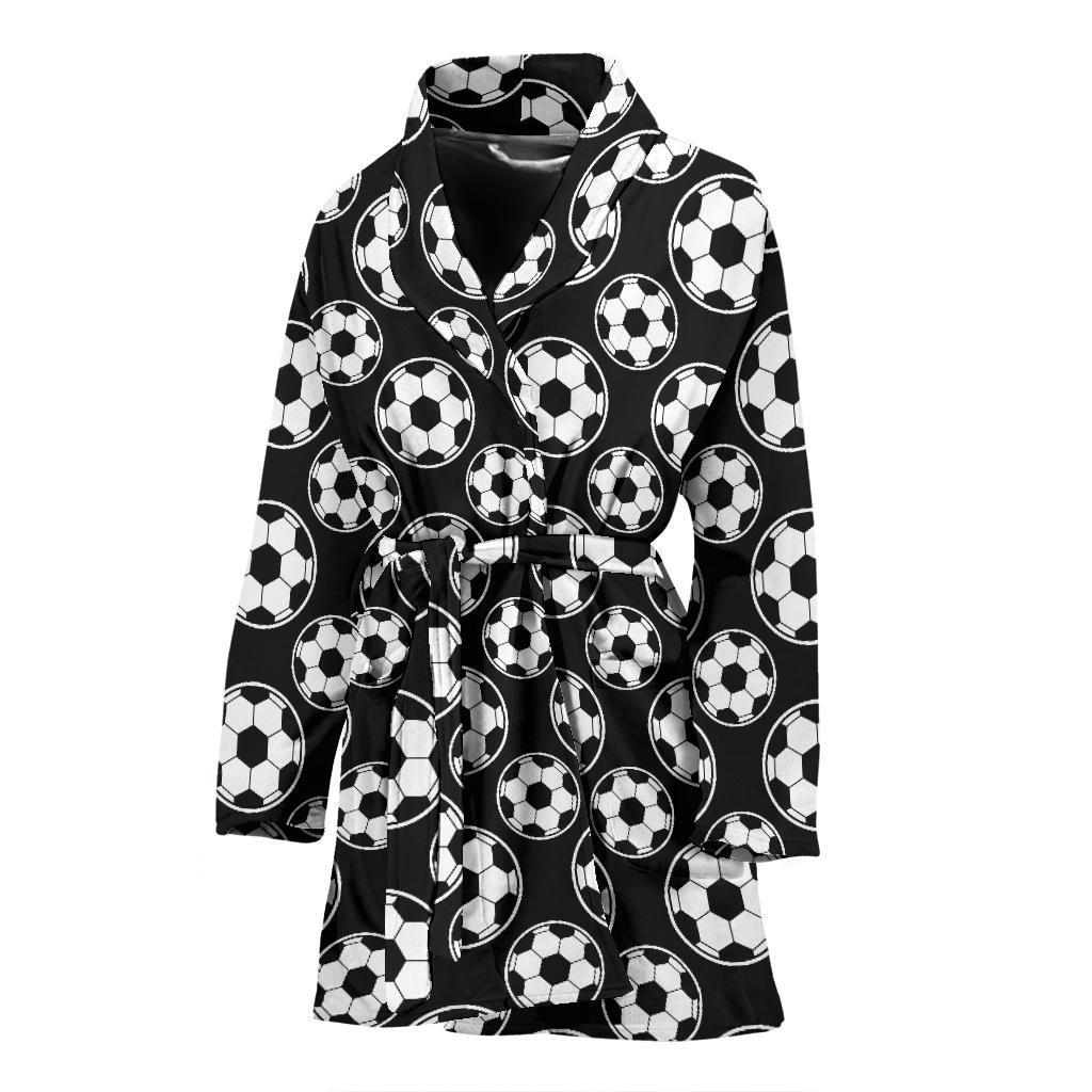 Soccer Ball Black Print Pattern Women Bath Robe-JTAMIGO.COM