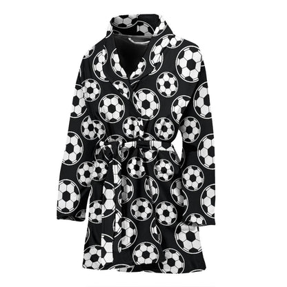 Soccer Ball Black Print Pattern Women Bath Robe-JTAMIGO.COM