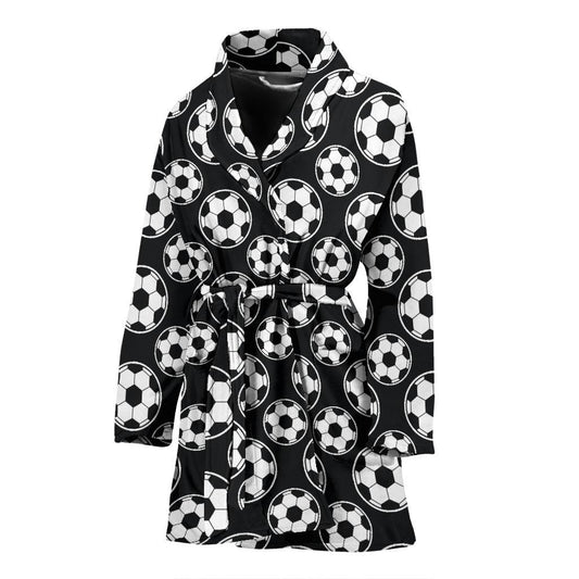 Soccer Ball Black Print Pattern Women Bath Robe-JTAMIGO.COM