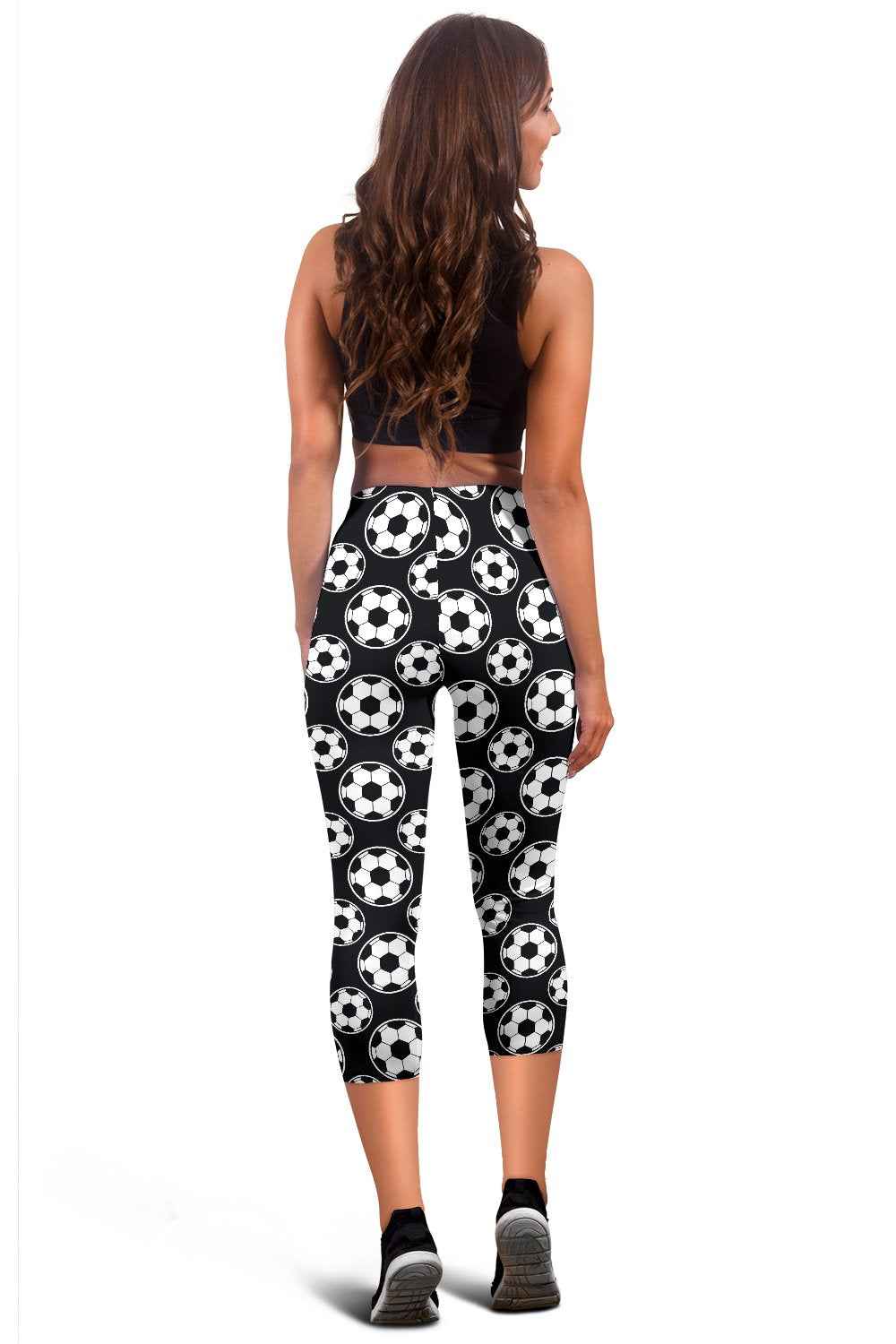 Soccer Ball Black Print Pattern Women Capris