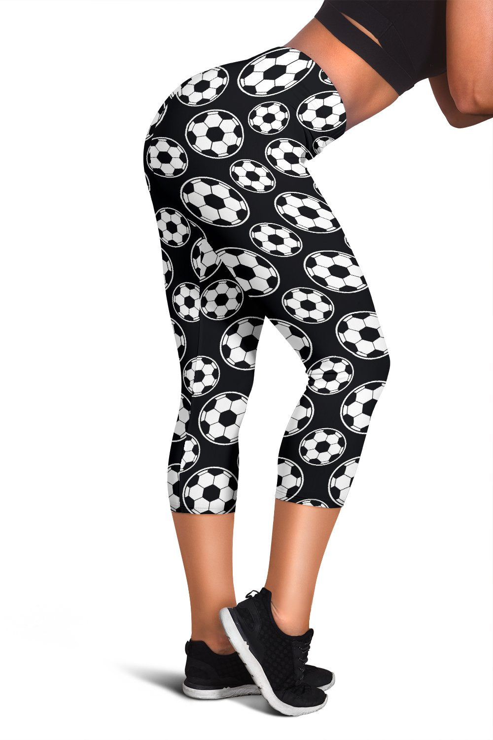 Soccer Ball Black Print Pattern Women Capris