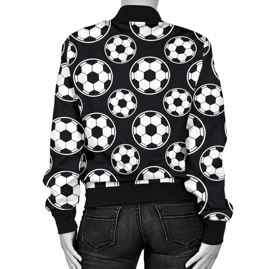 Soccer Ball Black Print Pattern Women Casual Bomber Jacket
