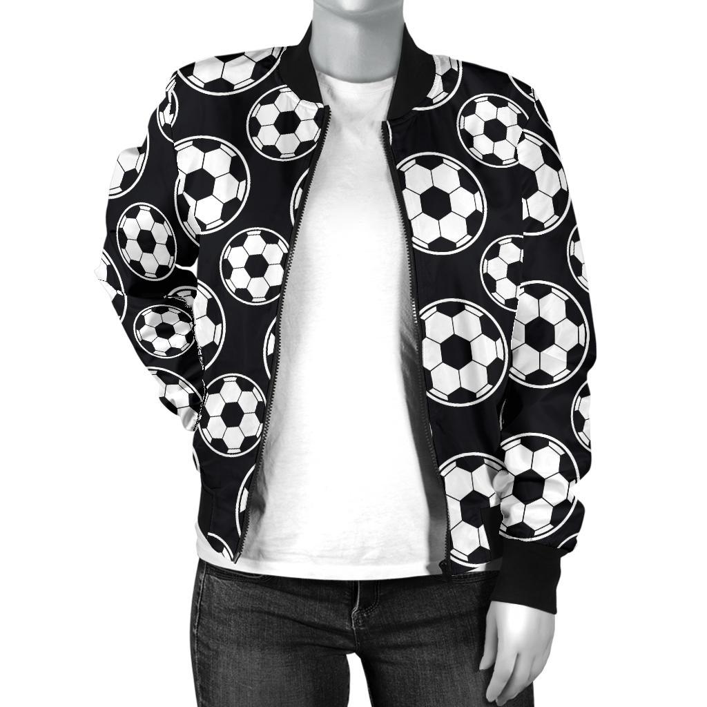 Soccer Ball Black Print Pattern Women Casual Bomber Jacket