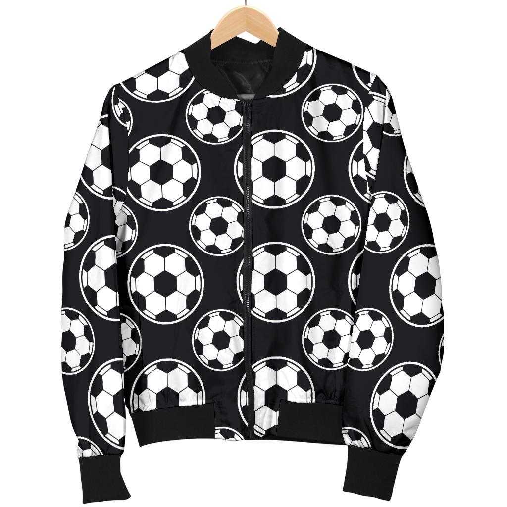 Soccer Ball Black Print Pattern Women Casual Bomber Jacket
