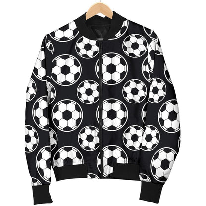 Soccer Ball Black Print Pattern Women Casual Bomber Jacket