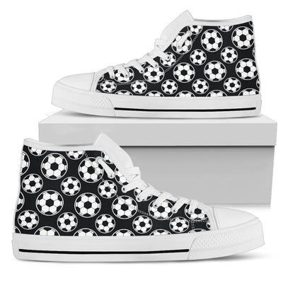 Soccer Ball Black Print Pattern Women High Top Shoes