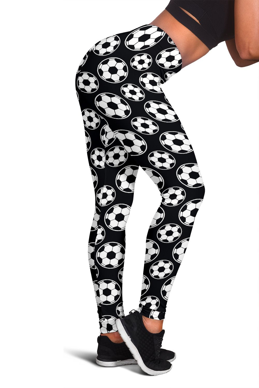 Soccer Ball Black Print Pattern Women Leggings