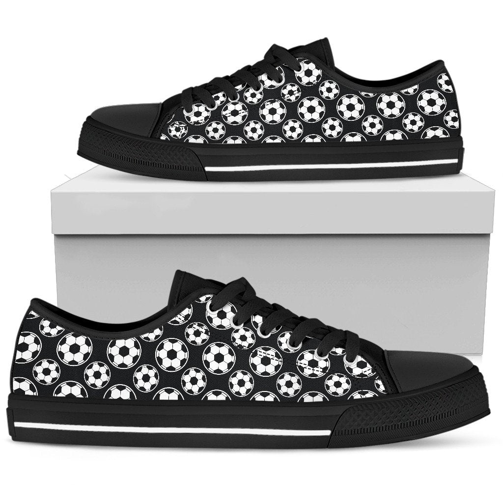Soccer Ball Black Print Pattern Women Low Top Shoes-JTAMIGO.COM