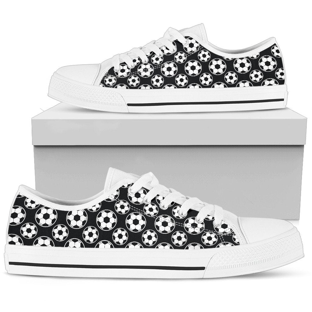 Soccer Ball Black Print Pattern Women Low Top Shoes-JTAMIGO.COM