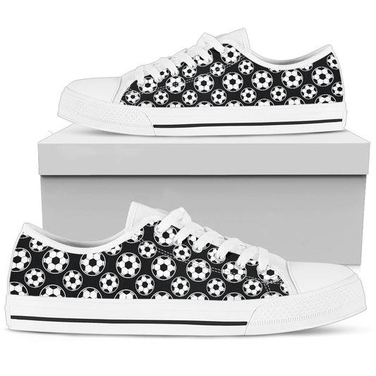 Soccer Ball Black Print Pattern Women Low Top Shoes-JTAMIGO.COM