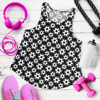 Soccer Ball Black Print Pattern Women Racerback Tank Top