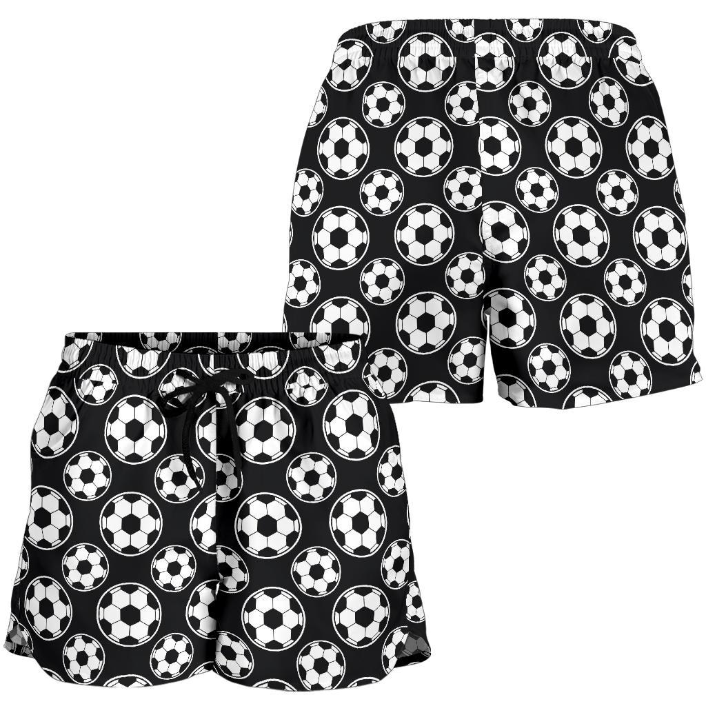 Soccer Ball Black Print Pattern Women Shorts-JTAMIGO.COM