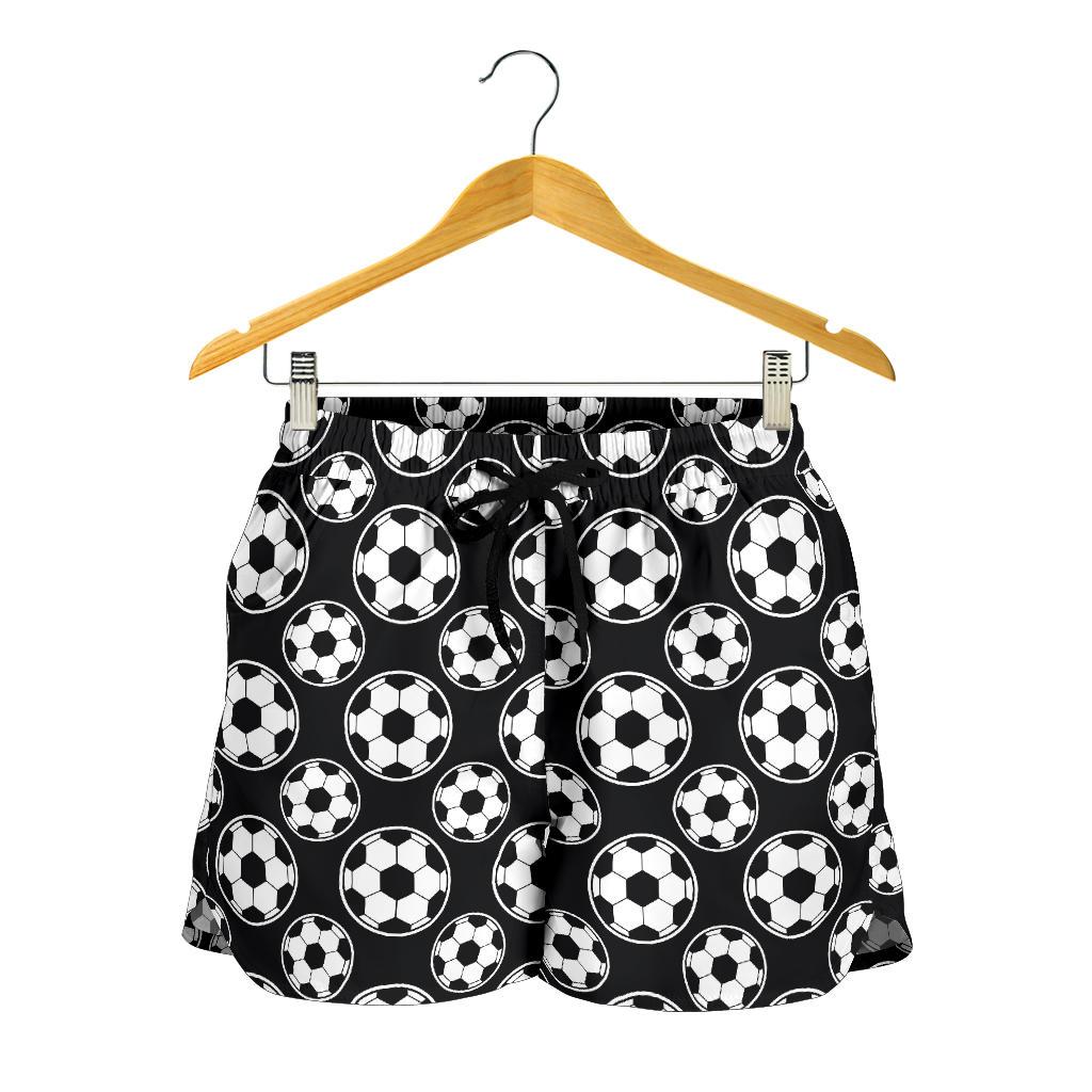 Soccer Ball Black Print Pattern Women Shorts-JTAMIGO.COM