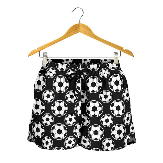 Soccer Ball Black Print Pattern Women Shorts-JTAMIGO.COM