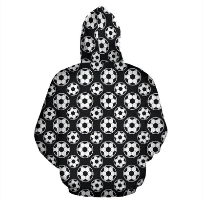 Soccer Ball Black Print Pattern Zip Up Hoodie