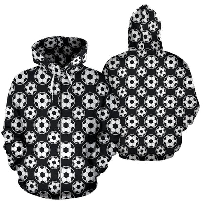 Soccer Ball Black Print Pattern Zip Up Hoodie