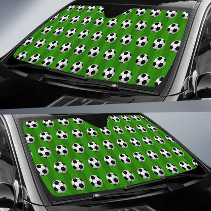 Soccer Ball Green Background Print Car Sun Shade For Windshield