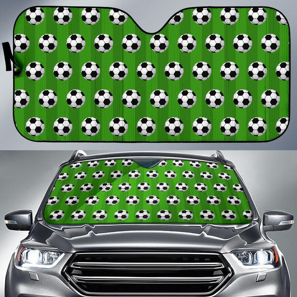 Soccer Ball Green Background Print Car Sun Shade For Windshield